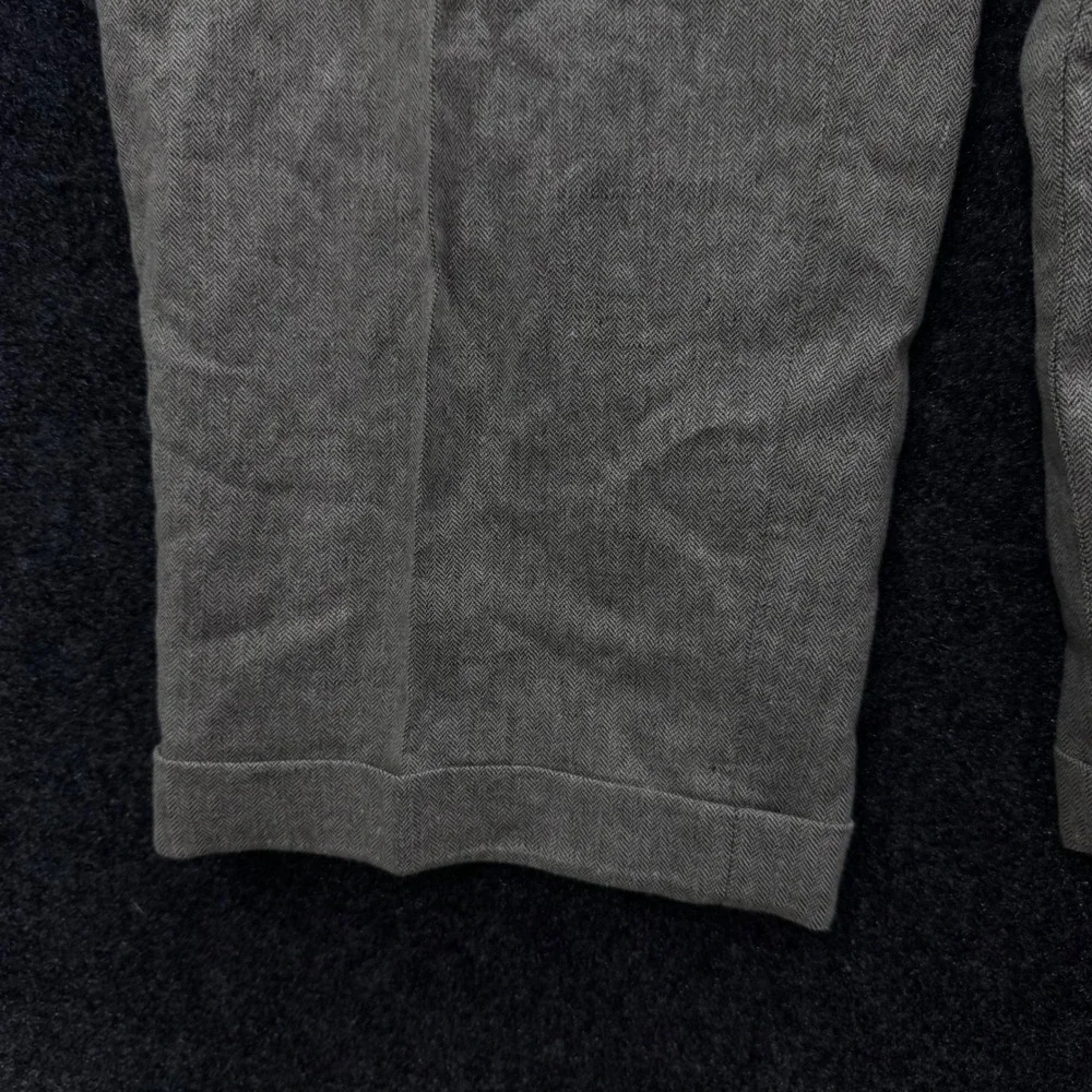 Vintage Claiborne Mens 34x30 Linen Cotton Herringbone Pleated Cuffed Pants Tan